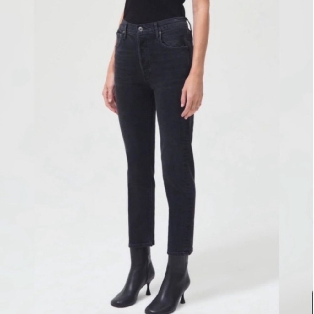 AGOLDE Riley Crop High Rise Stretch Washed Black in Panoramic Size 26